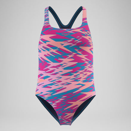 Girls Hyperboom Printed Medalist Swimsuit Blue/Pink