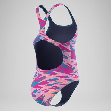 Girls Hyperboom Printed Medalist Swimsuit Blue/Pink