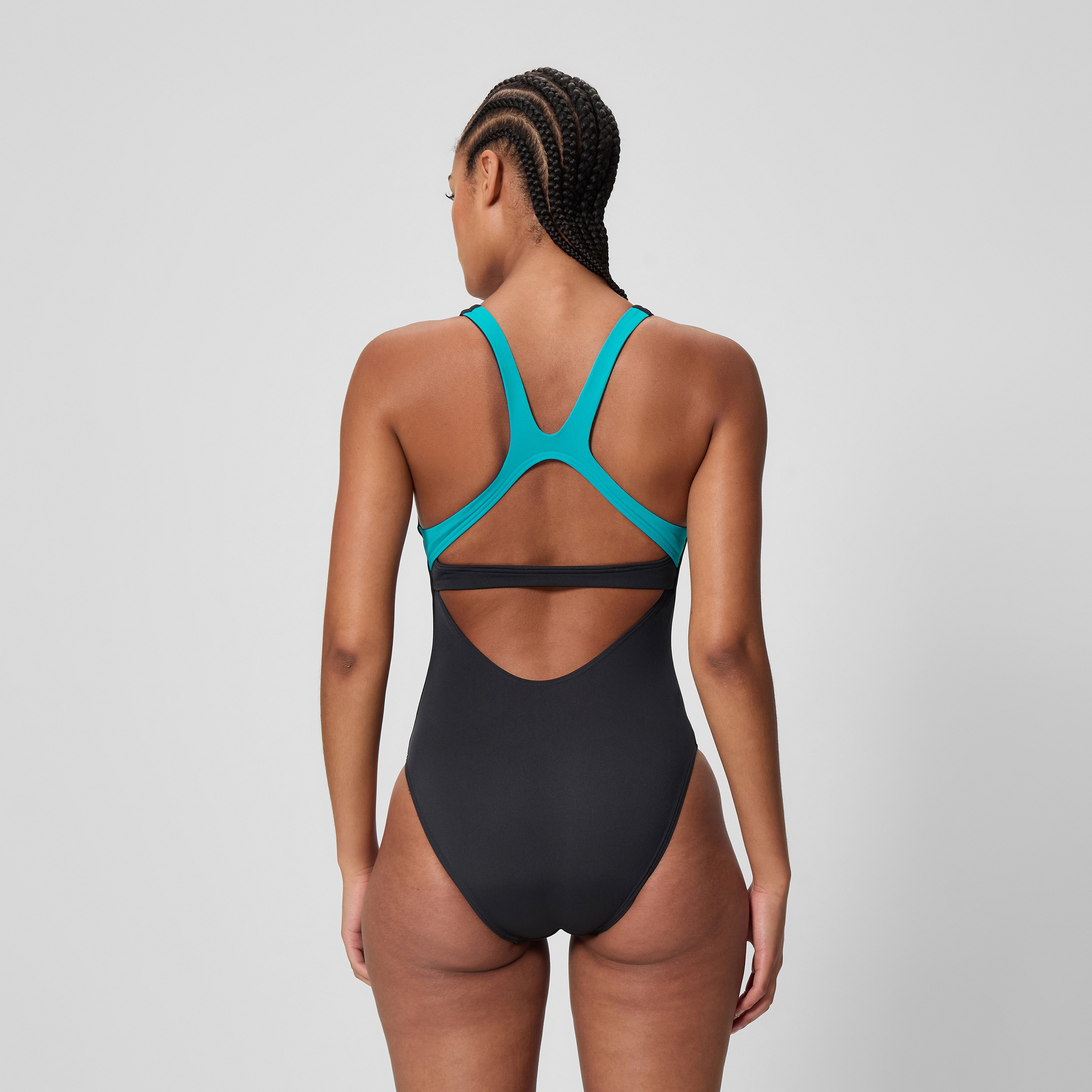 SPEEDO 競泳用水着 ブラック・ターコイズ サイズ0 Women's Solid Flex Band One Piece Black/Turquoise | Speedo