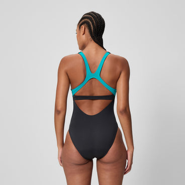 Women's Solid Flex Band Swimsuit Black/Turquoise
