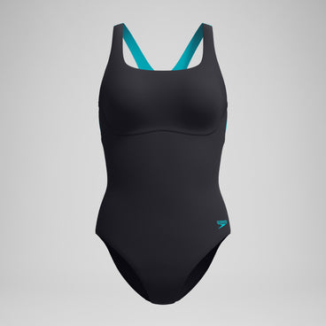 Women's Solid Flex Band Swimsuit Black/Turquoise