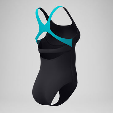 Women's Solid Flex Band Swimsuit Black/Turquoise