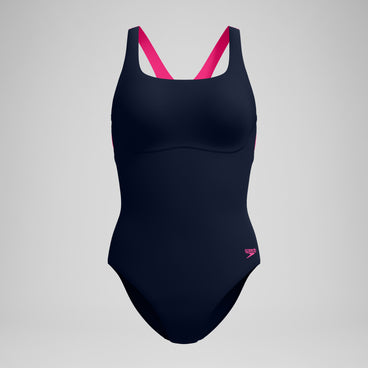 Women's Solid Flex Band Swimsuit Navy/Pink