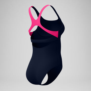 Women's Solid Flex Band Swimsuit Navy/Pink