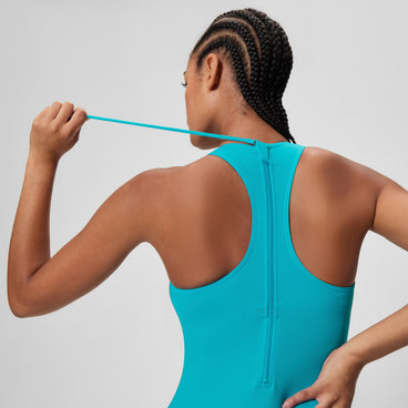 Women's Racerback Zip Swimsuit Blue