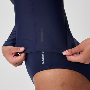 Women's Solid Long Sleeve Zip Rashguard Navy