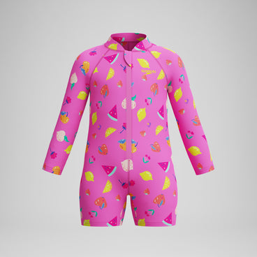 Infant Girls Long Sleeve Print Zip Swimsuit Pink