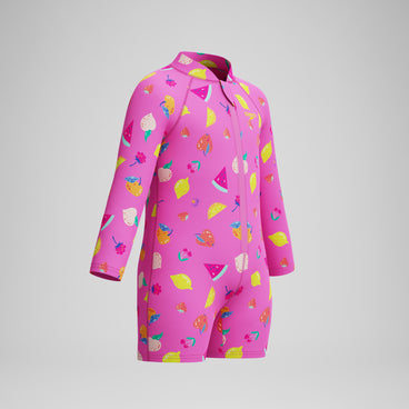 Infant Girls Long Sleeve Print Zip Swimsuit Pink