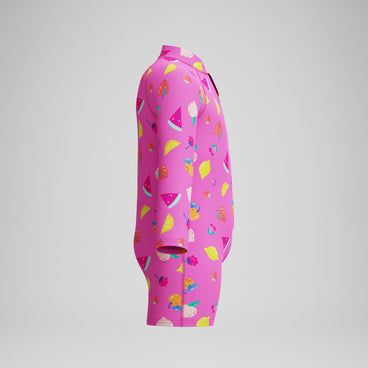Infant Girls Long Sleeve Print Zip Swimsuit Pink
