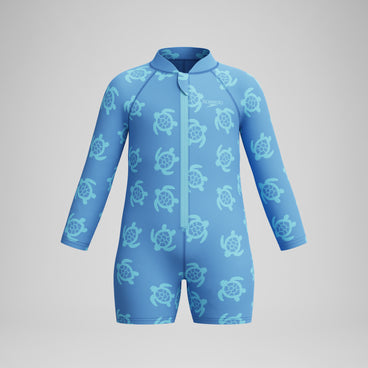 Infant Girls Long Sleeve Print Zip Swimsuit Blue