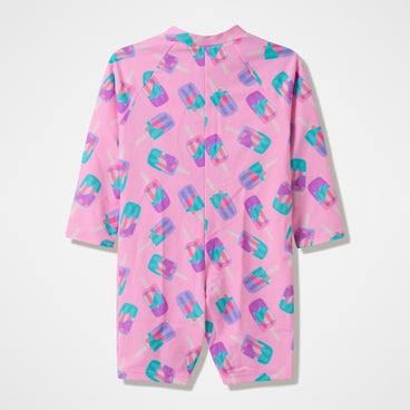 Infants Printed Long Sleeve Zip Swimsuit Pink