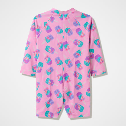 Infants Printed Long Sleeve Zip Swimsuit Pink