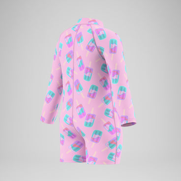 Infants Printed Long Sleeve Zip Swimsuit Pink