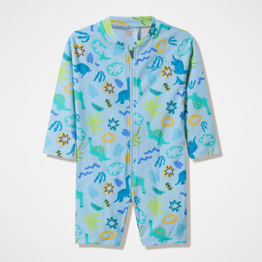 Infants Printed Long Sleeve Zip Swimsuit Blue