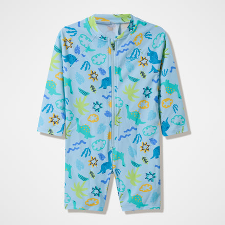 Infants Printed Long Sleeve Zip Swimsuit Blue
