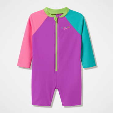 Infants Colourblock Long Sleeve Zip Swimsuit Pink