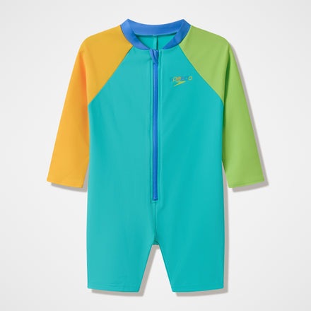 Infants Colourblock Long Sleeve Zip Swimsuit Green/Orange