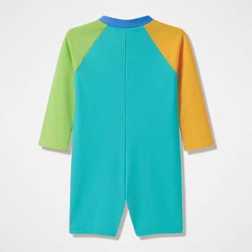 Infants Colourblock Long Sleeve Zip Swimsuit Green/Orange