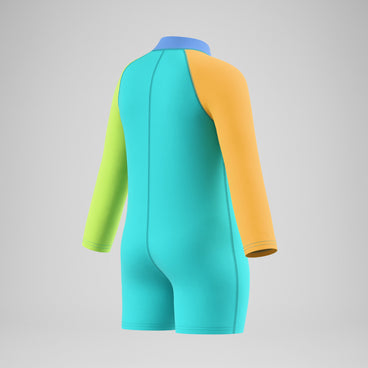 Infants Colourblock Long Sleeve Zip Swimsuit Green/Orange