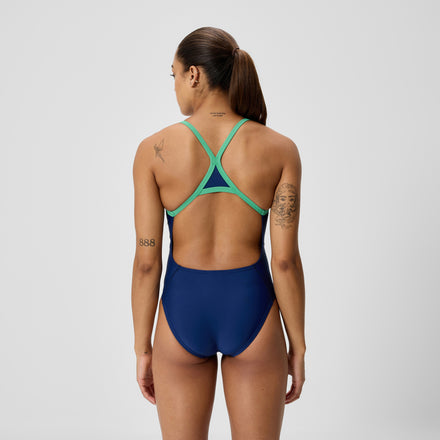 Women's Club Training Turnback Swimsuit Navy/Green