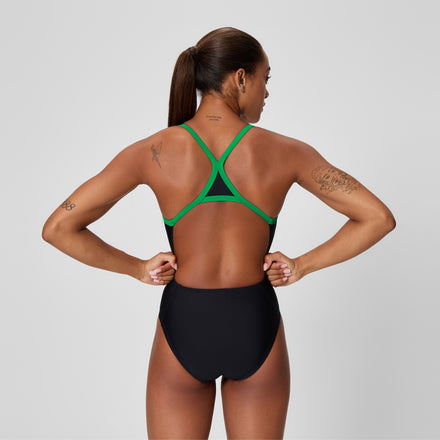 Women's Club Training Turnback Swimsuit Black/Green