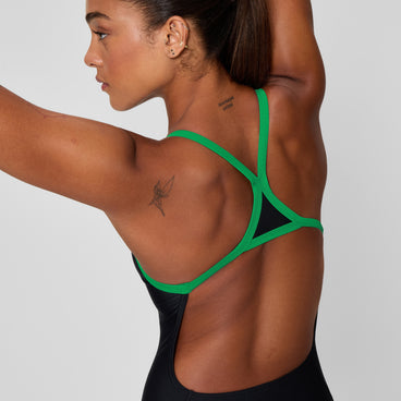 Women's Club Training Turnback Swimsuit Black/Green