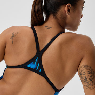 Women's Club Training Printed Turnback Swimsuit Blue