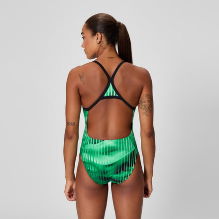 Women's Club Training Printed Turnback Swimsuit Green/Black