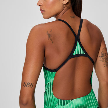 Women's Club Training Printed Turnback Swimsuit Green/Black