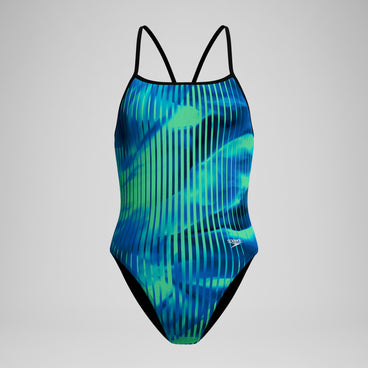 Women's Club Training Printed Turnback Swimsuit Blue/Green
