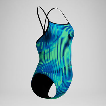 Women's Club Training Printed Turnback Swimsuit Blue/Green