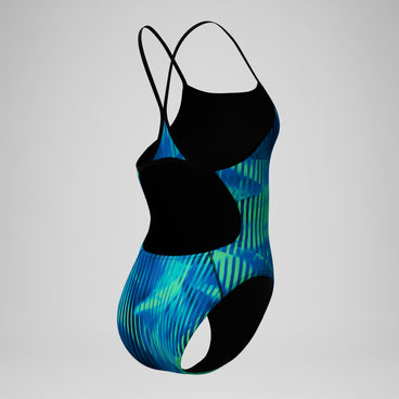 Women's Club Training Printed Turnback Swimsuit Blue/Green