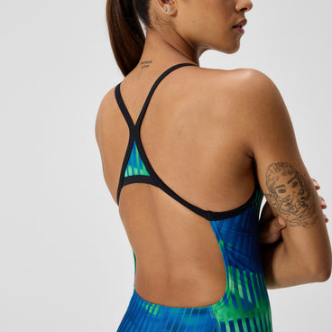 Women's Club Training Printed Turnback Swimsuit Blue/Green