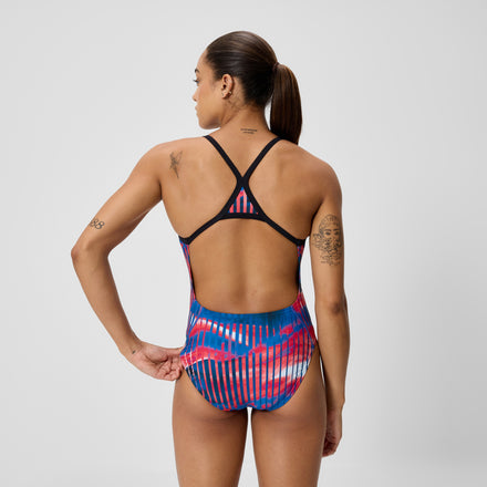 Women's Club Training Printed Turnback Swimsuit Red/White/Blue