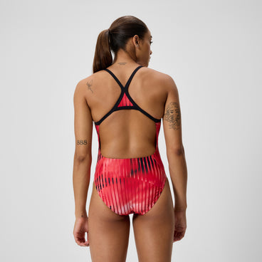 Women's Club Training Printed Turnback Swimsuit Red
