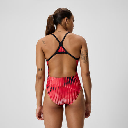Women's Club Training Printed Turnback Swimsuit Red