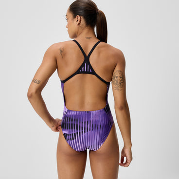 Women's Club Training Printed Turnback Swimsuit Purple