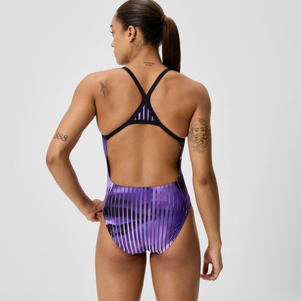 Women's Club Training Printed Turnback Swimsuit Purple