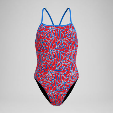 Women's Club Training Printed Turnback Swimsuit Red/White/Blue