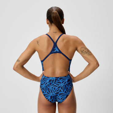 Women's Club Training Printed Turnback Swimsuit Blue