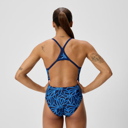 Women's Club Training Printed Turnback Swimsuit Blue
