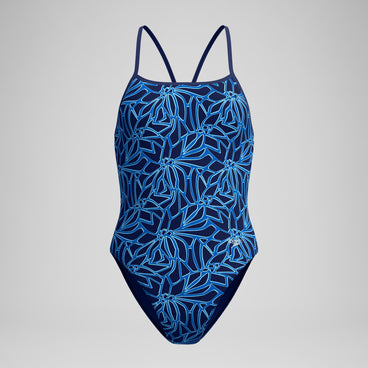 Women's Club Training Printed Turnback Swimsuit Blue