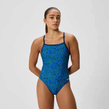 Women's Club Training Printed Turnback Swimsuit Blue/Green