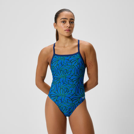 Women's Club Training Printed Turnback Swimsuit Blue/Green