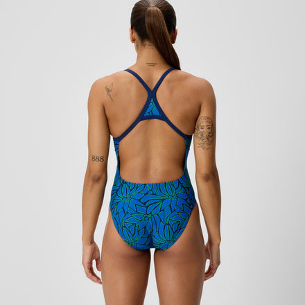 Women's Club Training Printed Turnback Swimsuit Blue/Green