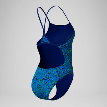 Women's Club Training Printed Turnback Swimsuit Blue/Green