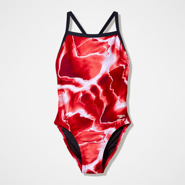 Women's Team Printed Turnback Swimsuit Red