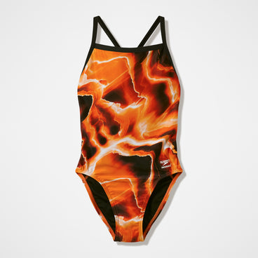 Women's Team Printed Turnback Swimsuit Orange