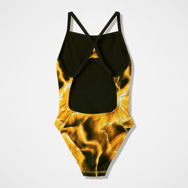 Women's Team Printed Turnback Swimsuit Yellow