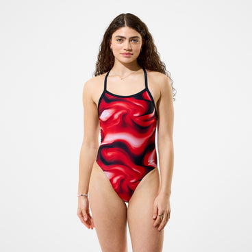 Women's Team Printed Turnback Swimsuit Red